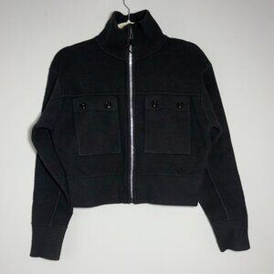 Sandro Yasmine Rhinestone Zip Coatigan – Black – Size XS